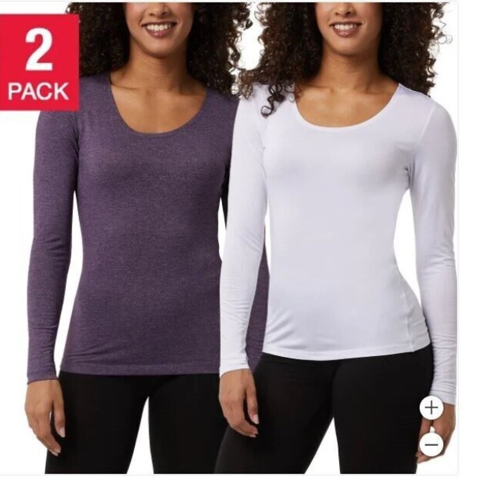 NWT 32 DEGREES Heat Ladies Tee 2-Pack Long Sleeve Scoop Neck Size S $35 4HL209